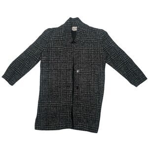 Vintage Peabody House Women’s Black White Tweed Wool Blend Long Coat Size 7/8